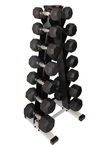 Ader Sporting Goods Black Rubber Dumbbell Set 5-50 lbs with Mat & Rack