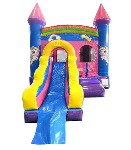 Pogo Bounce House Deluxe Pink Castle Combo Inflatable Bouncer with Water Slide 12x12x18 ft