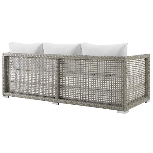 Modway Aura Outdoor Patio Wicker Rattan Sofa Set Gray White