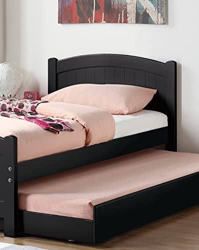 Kaimei Twin Size Bed with Trundle Black Pine Plywood Frame