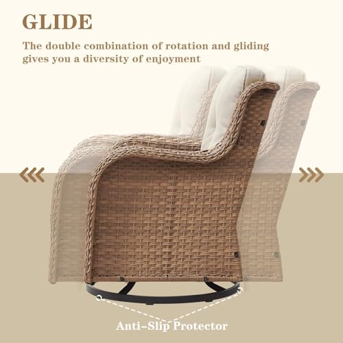 Artfurniz 13 Piece Wicker Patio Furniture Set with 4 Swivel Rocker Chairs, 2 Couches, Ottomans, and Tables - Yellow Wicker / Beige Cushion