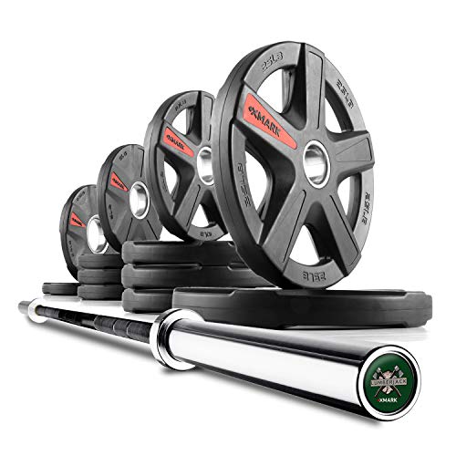 XMark LUMBERJACK OB86 7' Weight Bar Olympic Bar and 115 lb TEXAS STAR Olympic Weight Set 23) 115 LB SET & BAR