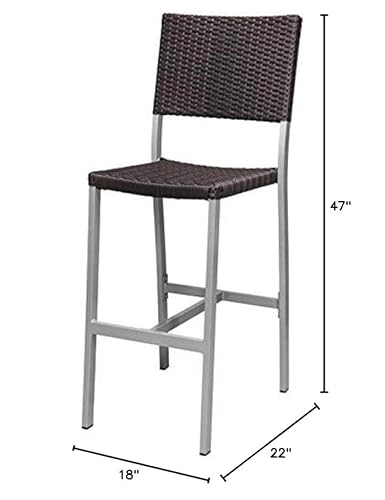 Home Square Wicker Patio Bar Side Armless Stool Set of 3 Espresso