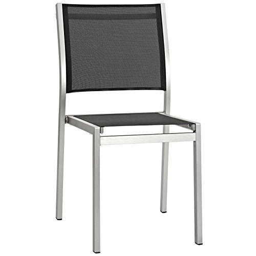 Modway Shore 7-Piece Aluminum Outdoor Patio Dining Table Set Silver Black
