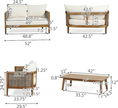 Merax 5-Piece Outdoor Acacia Wood Wicker Conversation Set Beige