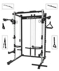 EonfitOmni Power Cage with Pulley System, Squat Power Rack Home Gym Cable Crossover LAT Pulldown Fitness Machines Black