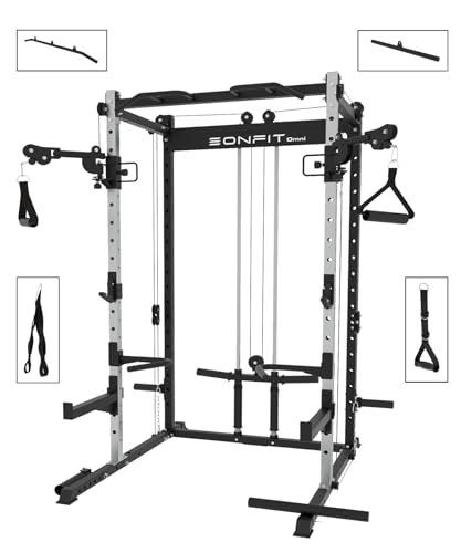 EonfitOmni Power Cage with Pulley System, Squat Power Rack Home Gym Cable Crossover LAT Pulldown Fitness Machines Black