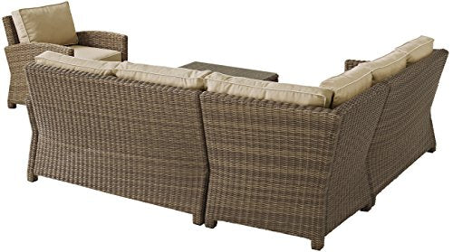 Crosley Furniture Bradenton 5-Piece Outdoor Sectional Sofa Set Brown with Sand Cushions