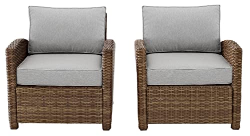 Crosley Furniture Bradenton 2-Piece Outdoor Chair Set Brown with Gray Cushions