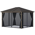 Outsunny 10' x 12' Hardtop Gazebo with Curtains and Netting Dark Gray