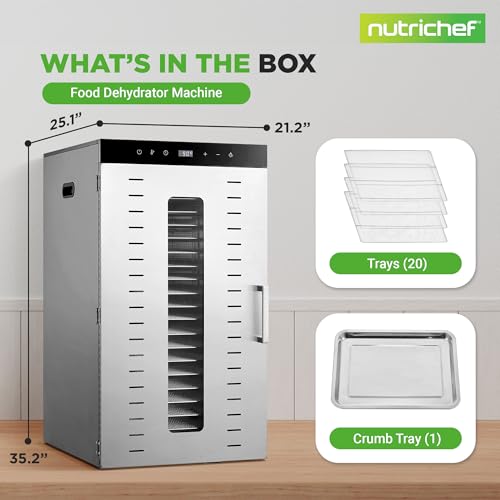 NutriChef 20 Layer Commercial Food Dehydrator Machine Silver