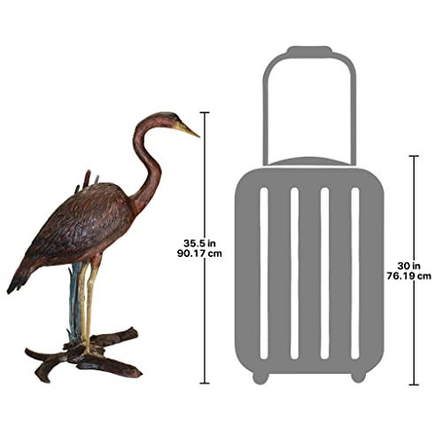 Design Toscano Standing Heron in Reeds Cast Bronze Garden Statue Two Tone Bronze & Verdigris