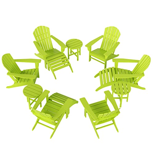 WO WESTIN OUTDOOR HDPE Adirondack Chair Set of 12 with Ottomans and Side Tables Lime