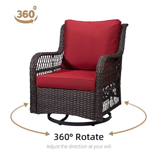 IDEALHOUSE 2024 Patio Furniture Bistro Set 3-Piece Swivel Rocking Wicker Chairs Red