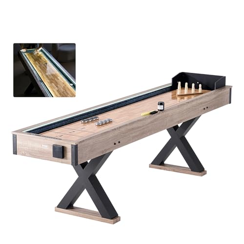 VEVOR 9ft LED Shuffleboard Table & Bowling Combo Black + Brown