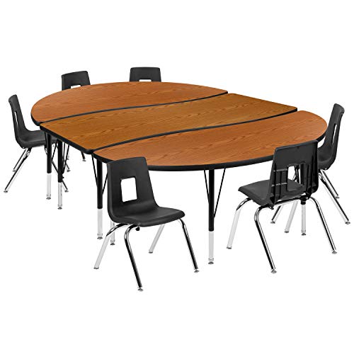 Flash Furniture Emmy 86" Oval Wave Laminate Activity Table Set with 14" Stack Chairs Oak