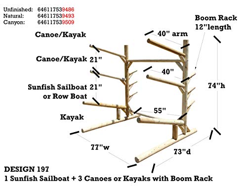 Log Kayak Rack Sunfish Sailboat and Canoe/Kayak Boom Rack Unfinished