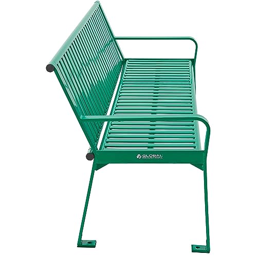 Global Industrial 6 ft Outdoor Park Bench with Back, Vertical Steel Slat Green