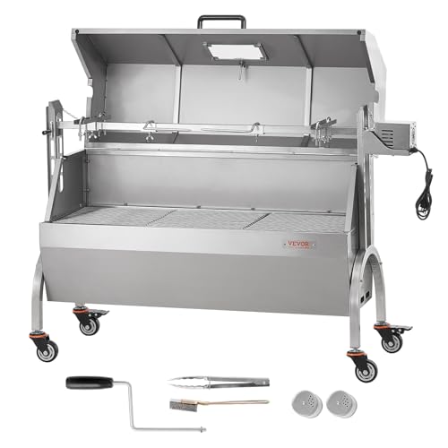 VEVOR 46 Inch Electric Rotisserie Grill with Hooded Cover, 198Lbs Capacity, Stainless Steel, Upgrade