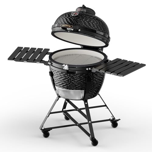 LuauCrafter 24-Inch Ceramic Charcoal Grill and Smoker with Cart Black