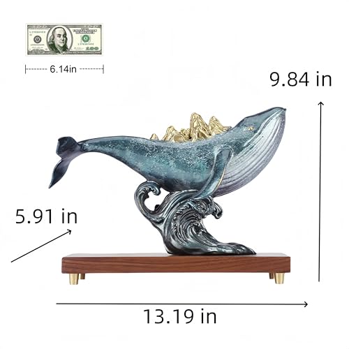FENGSHUI-CAISHEN Pure Copper Whale Statue Blue