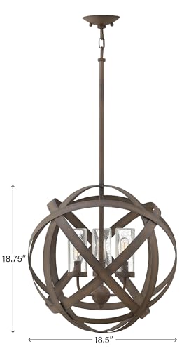 Hinkley Carson Large Orb Pendant Light - 3-Light, Clear Seedy Glass Vintage Iron