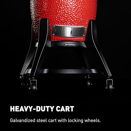 Kamado Joe Big Joe Series III 24-Inch Ceramic Charcoal Grill and Smoker with Premium Cart and SloRoller Insert Blaze Red
