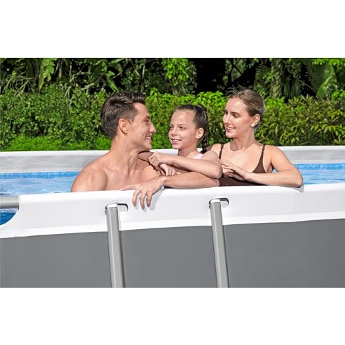 Bestway Power Steel Rectangular Metal Frame Swimming Pool Set Gray