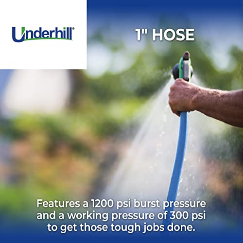Underhill UltraMax Commercial Garden Water Hose, Lightweight Heavy-Duty Flexible, 1 Inch x 125 ft, Blue
