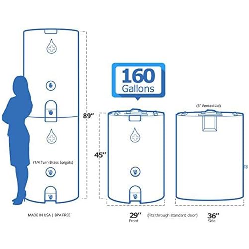 WaterPrepared 160 Gallon Stackable Utility Water Tank with Large Cap and 2 Spigots Blue