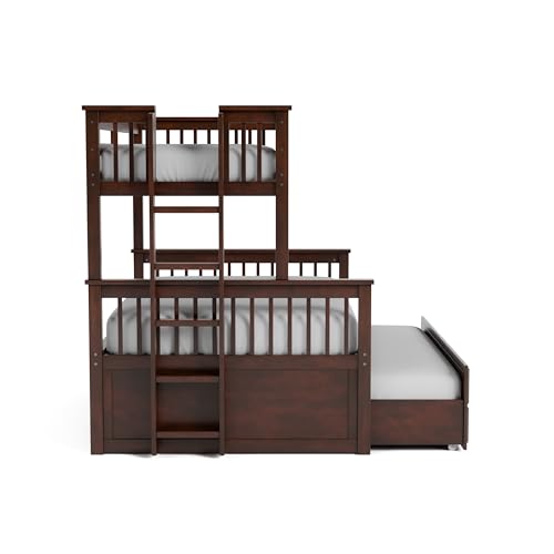 Furniture of America Barnett Solid Wood Bunk Bed with Trundle & Drawers Twin Over Full Dark Walnut