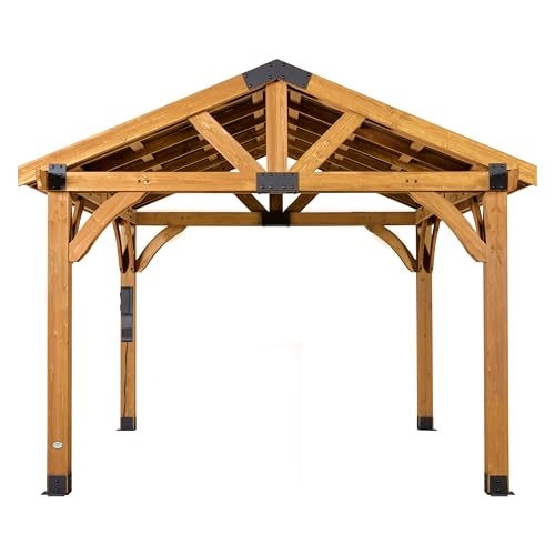 Backyard Discovery Arlington 12' x 10' Cedar Wood Outdoor Gazebo Pavilion with Hardtop Roof Walnut