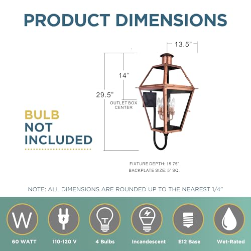 Quoizel Rue De Royal Charleston Outdoor Wall Lantern 29.5 Inch 4-Light Aged Copper