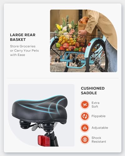 Viribus 26" Electric Tricycle for Adults, 7 Speed Electric Trike with 350W Motor UL Certified 36V 13Ah Battery, Aqua