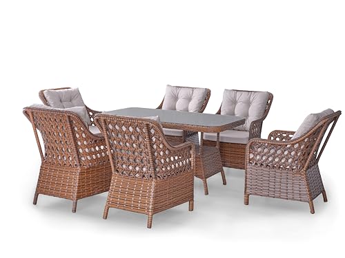 Angora Shira 6-Piece Rattan Outdoor Furniture Set Brown