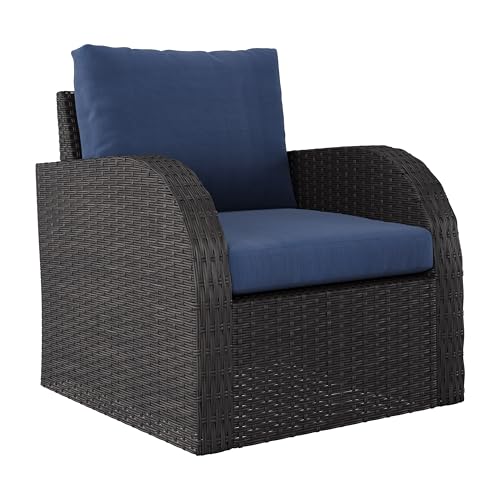 CorLiving Brisbane Wicker/Rattan 6-Piece Conversation Set with Blue Cushions