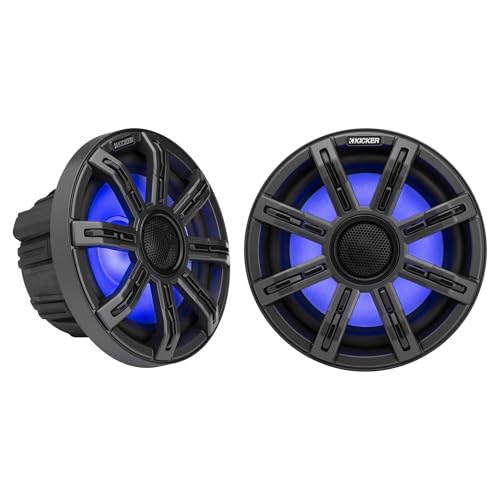 KICKER MSC 8-Inch Premium Marine 4-Ohm LED Coaxial Speakers, Pair