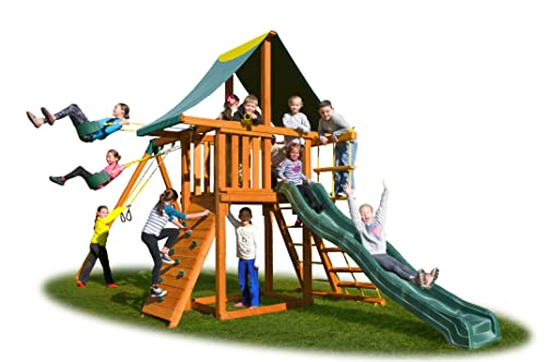 Best in Backyards Solid Cedar Wood Swing Set Jungle Gym Green & Yellow Components