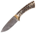 Muela Damascus Fixed Blade Hunting Knife 2-3/4" Silver Deer Horn Handle