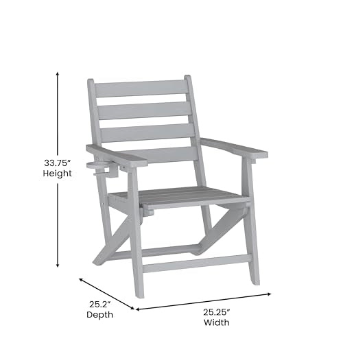 Flash Furniture Tolleson 7 PC Indoor-Outdoor Adirondack Dining Set, 72" Table & 6 Chairs with Cupholders, Gray