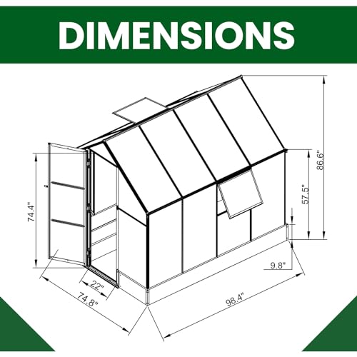 Hanover 8-Ft. x 6-Ft. Polycarbonate Walk-In Greenhouse Green