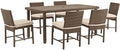 Crosley Furniture Bradenton 7-Piece Outdoor Dining Set Weathered Brown with Sand Cushions