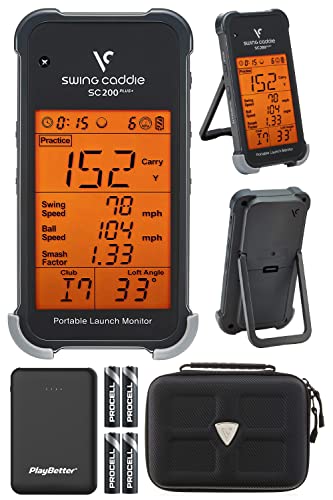 PlayBetter Swing Caddie SC200 Plus+ Portable Golf Launch Monitor Bundle +Batteries, Portable Charger & Protective Case