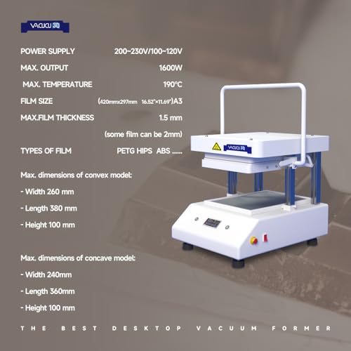 VACUCU3D A3 Desktop Vacuum Forming Machine for Prototyping and Molds