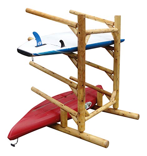 Log Kayak Rack 4-place One-sided Kayak and SUP Rack Natural