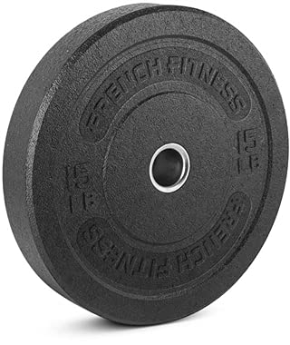 French Fitness Olympic Bumper Plate Set with 7 ft Olympic Bar 415 lbs + Bench