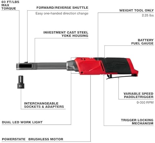 Millwavkee Extended Reach Box Ratchet Compatible with Milwaukee 3050-20 M12 FUEL 12V Bare Tool