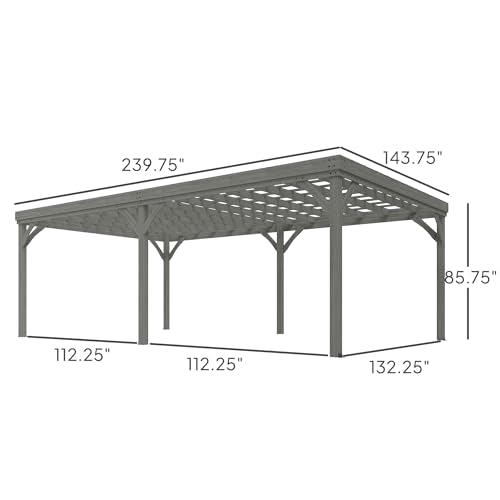 Outsunny 12' x 20' Outdoor Pergola Wood Gazebo with Concrete Anchors Gray