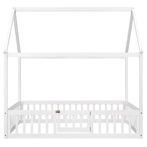 Goohome Full Size Montessori House Bed E-White B