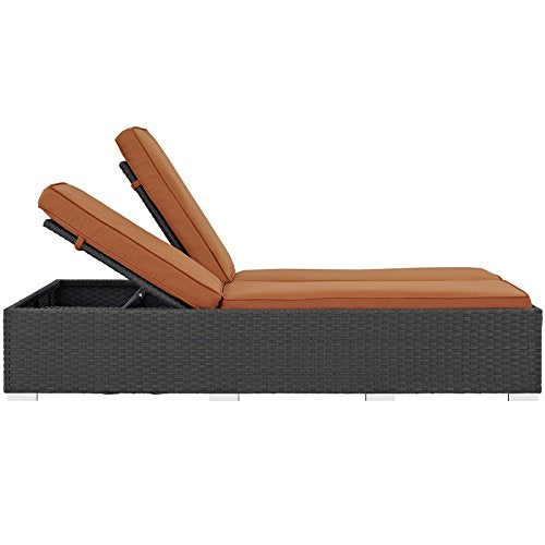 Modway Sojourn Wicker Rattan Outdoor Patio Double Chaise Canvas Tuscan Orange